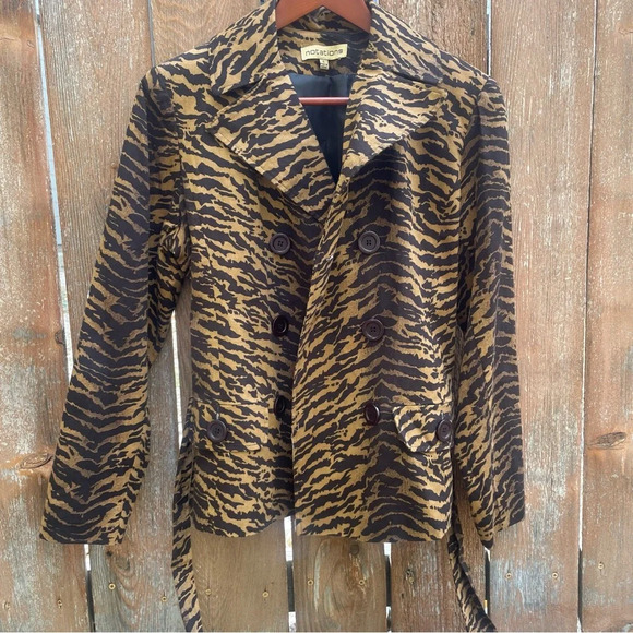 NOTATIONS Women’s Animal Print Brown Black Belted Blazer Sport Coat - Picture 11 of 11